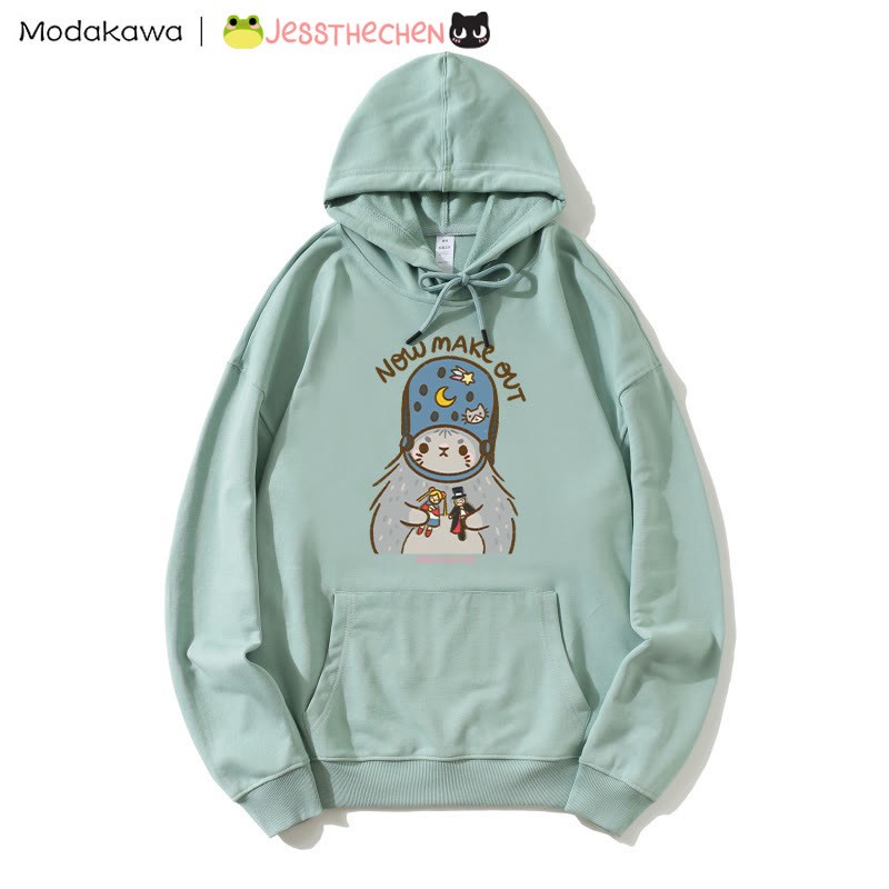 Kapuzenpullover mit schrulligem Kätzchen und Spielzeug-Grafik - Green - 5XL - image 1