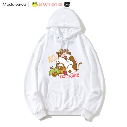 Hoodie mit Kuhmotiv (Früchte essend) aus Baumwollmischgewebe - White - 5XL - image 5