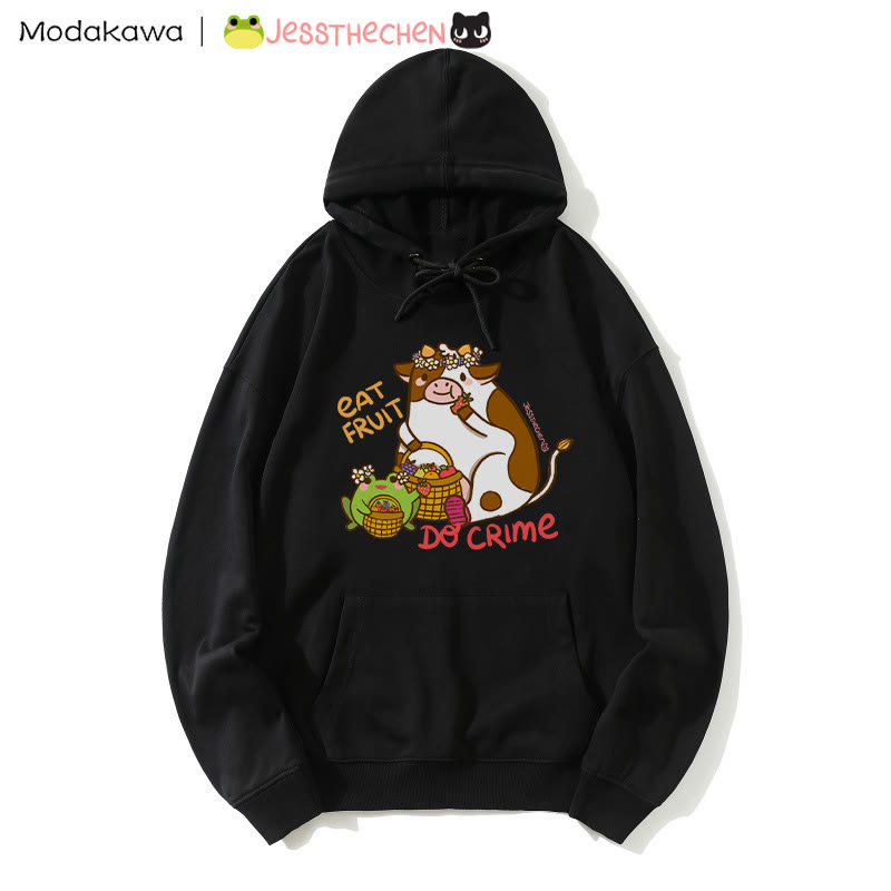 Hoodie mit Kuhmotiv (Früchte essend) aus Baumwollmischgewebe - Black - 5XL - image 4