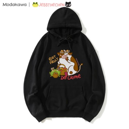 Hoodie mit Kuhmotiv (Früchte essend) aus Baumwollmischgewebe - Black - 5XL - image 4