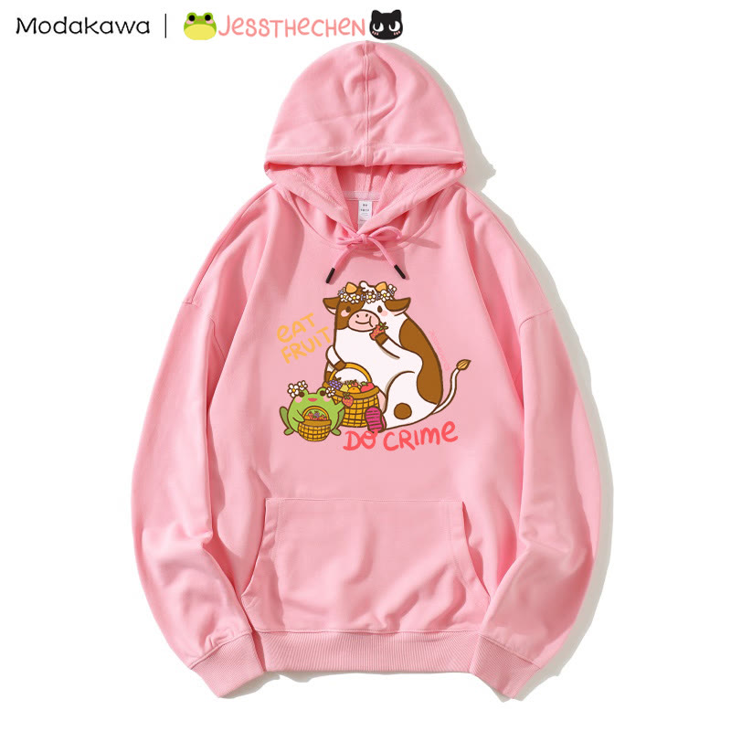 Hoodie mit Kuhmotiv (Früchte essend) aus Baumwollmischgewebe - Pink - 5XL - image 2
