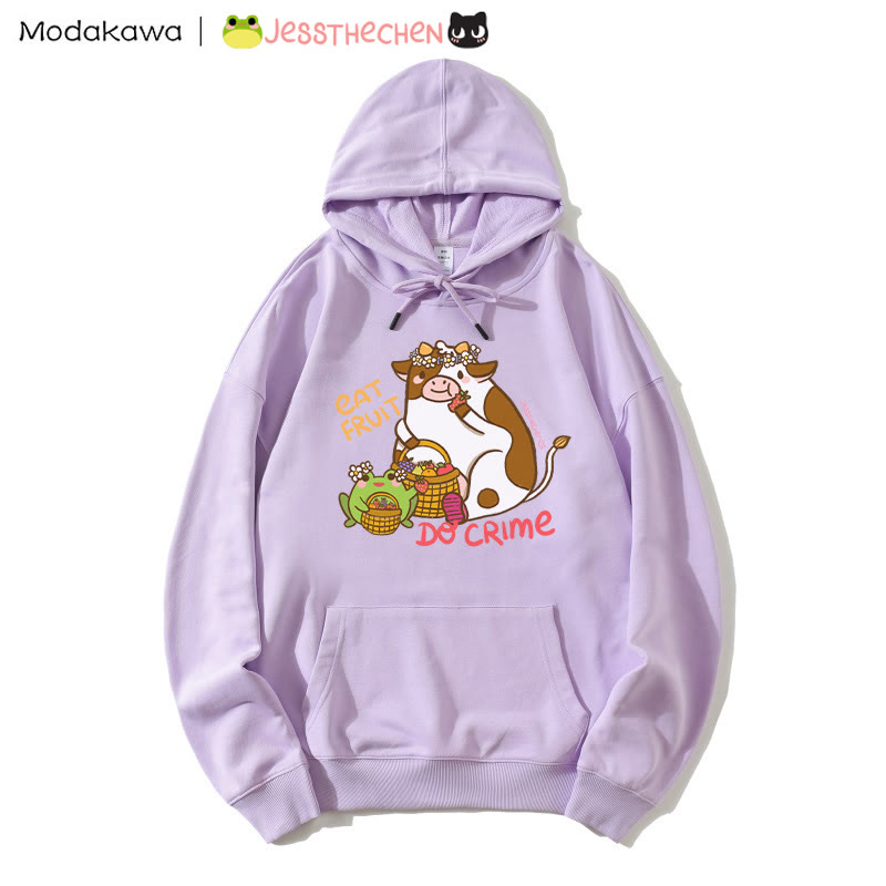 Hoodie mit Kuhmotiv (Früchte essend) aus Baumwollmischgewebe - Purple - 5XL - image 1