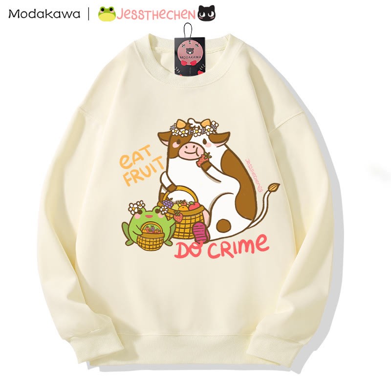 Sweatshirt mit Rundhalsausschnitt und Grafik einer fruchtfressenden Kuh - Beige - 5XL - image 2