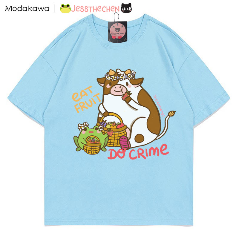 T-Shirt mit Grafik „Fruchtfressende Kuh“ - Blau - 5XL - image 1