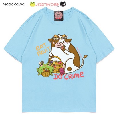 T-Shirt mit Grafik „Fruchtfressende Kuh“ - Blau - 5XL - image 1