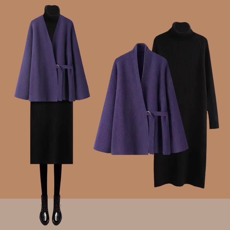 Strickcardigan-Kleid passendes Outfit - Purple Set - XL - image 1