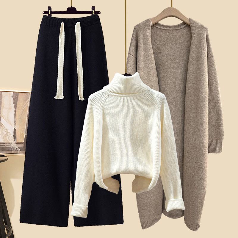 Dreiteiliges Set aus Strickjacke, Strickpullover und Hose - Satz F - 3XL - image 6