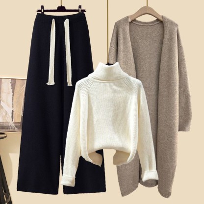 Dreiteiliges Set aus Strickjacke, Strickpullover und Hose - Satz F - 3XL - image 6