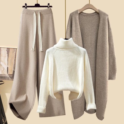 Dreiteiliges Set aus Strickjacke, Strickpullover und Hose - Satz D - 3XL - image 4