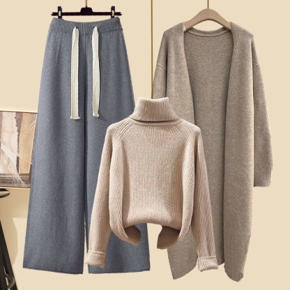 Dreiteiliges Set aus Strickjacke, Strickpullover und Hose - Satz B - 3XL - image 2