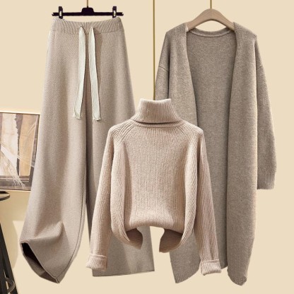 Dreiteiliges Set aus Strickjacke, Strickpullover und Hose - Satz A - 3XL - image 1