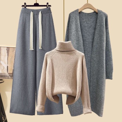 Dreiteiliges Set aus Strickjacke, Strickpullover und Hose - Satz H - 3XL - image 8