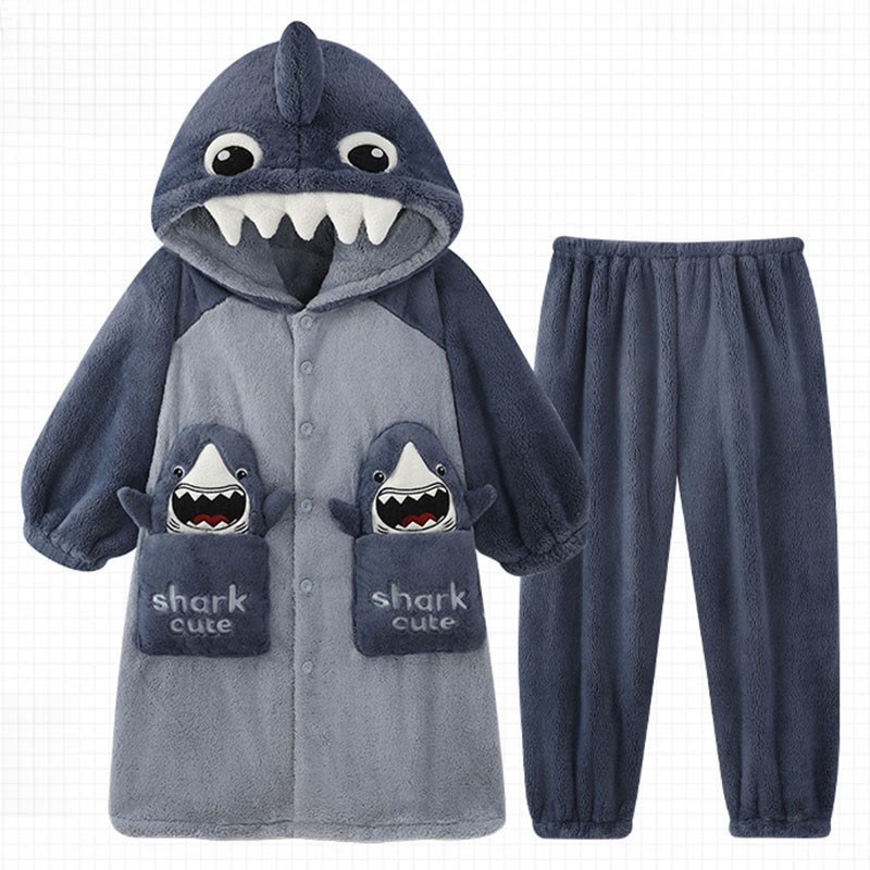 Pyjama-Set mit Kapuze und Hai-Plüsch - Blue - 3XL - image 1