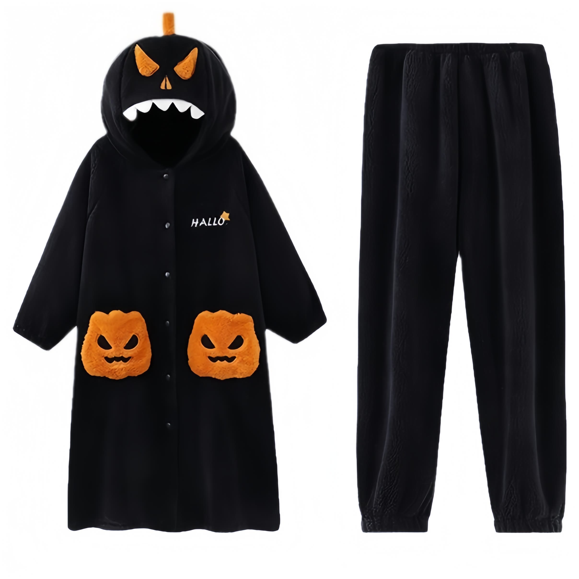 Halloween-Pyjama-Set mit Kapuze und Kürbis-Plüsch - Black - Men 3XL - image 2
