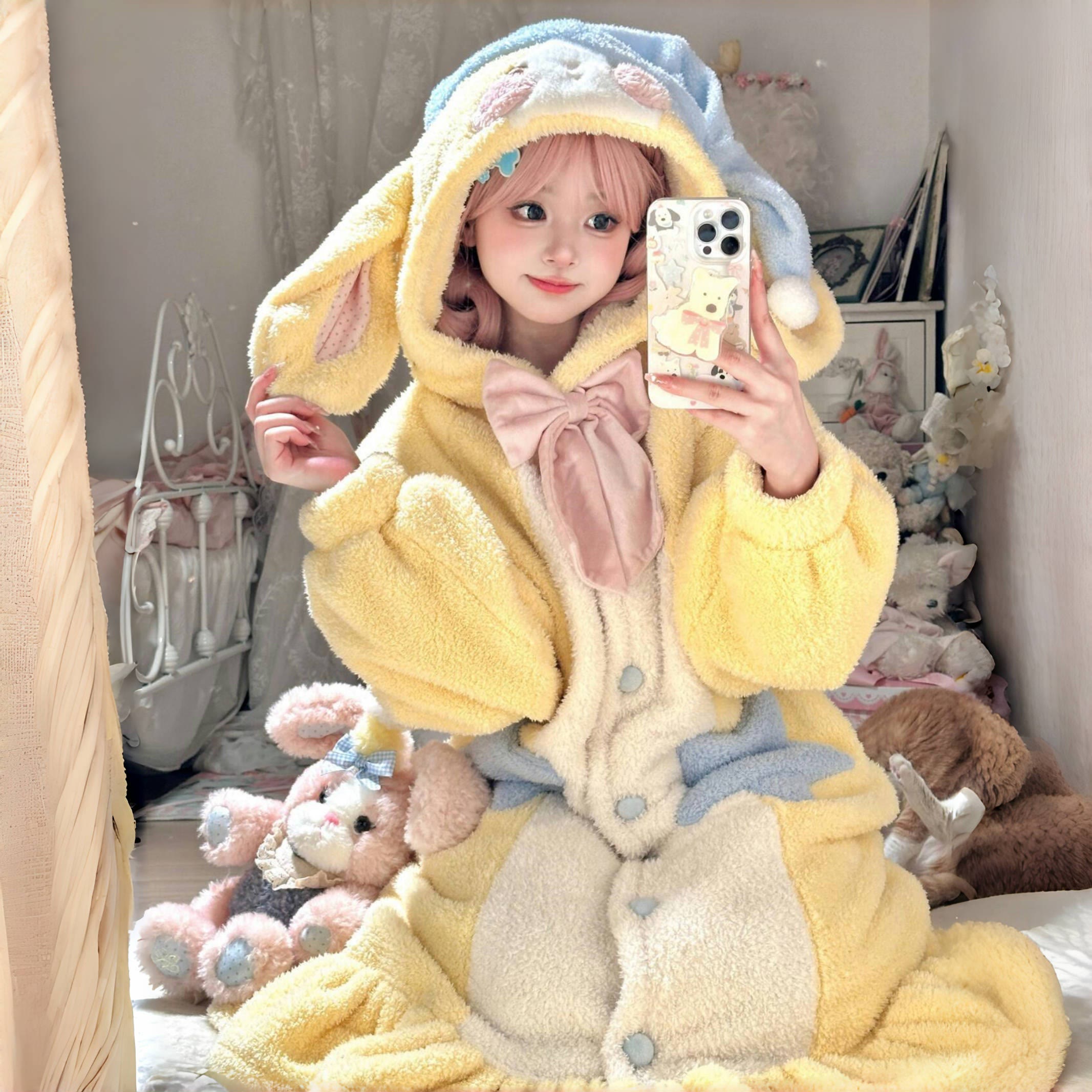 Bunny Star Plüsch-Schlafanzug mit Kapuze - Yellow - Robe - 4XL - image 4