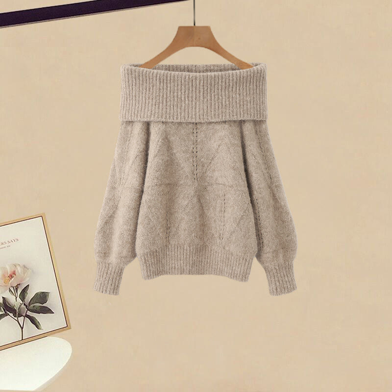 Schulterfreier Pullover, karierter Rock, passendes Outfit - Sweater - L - image 2