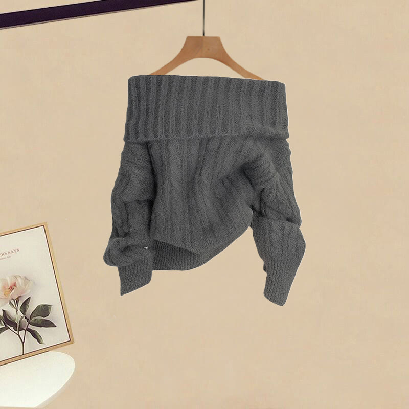 Schulterfreier Pullover, karierter Gürtel, Jeans – passendes Outfit - Sweater - XL - image 2