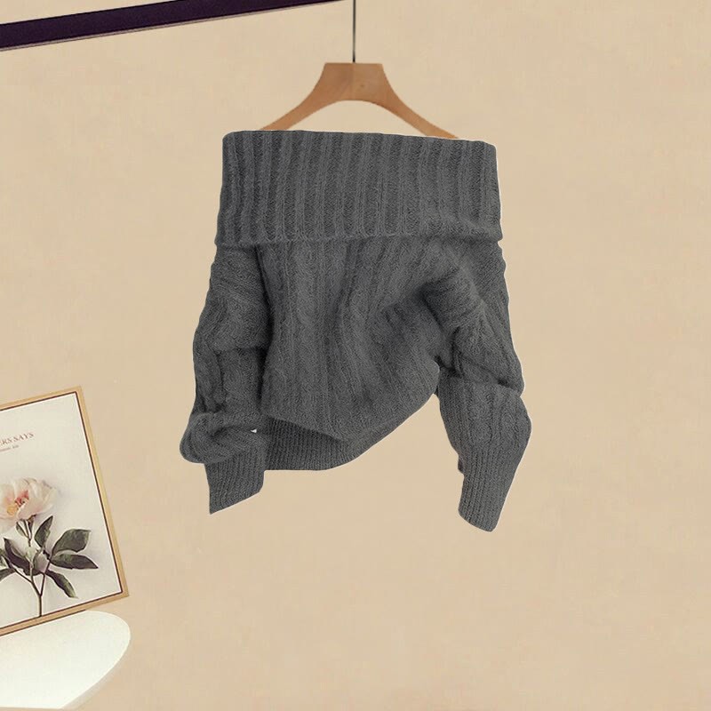 Schulterfreier Pullover, karierter Gürtel, Jeans – passendes Outfit - Sweater - XL - image 2