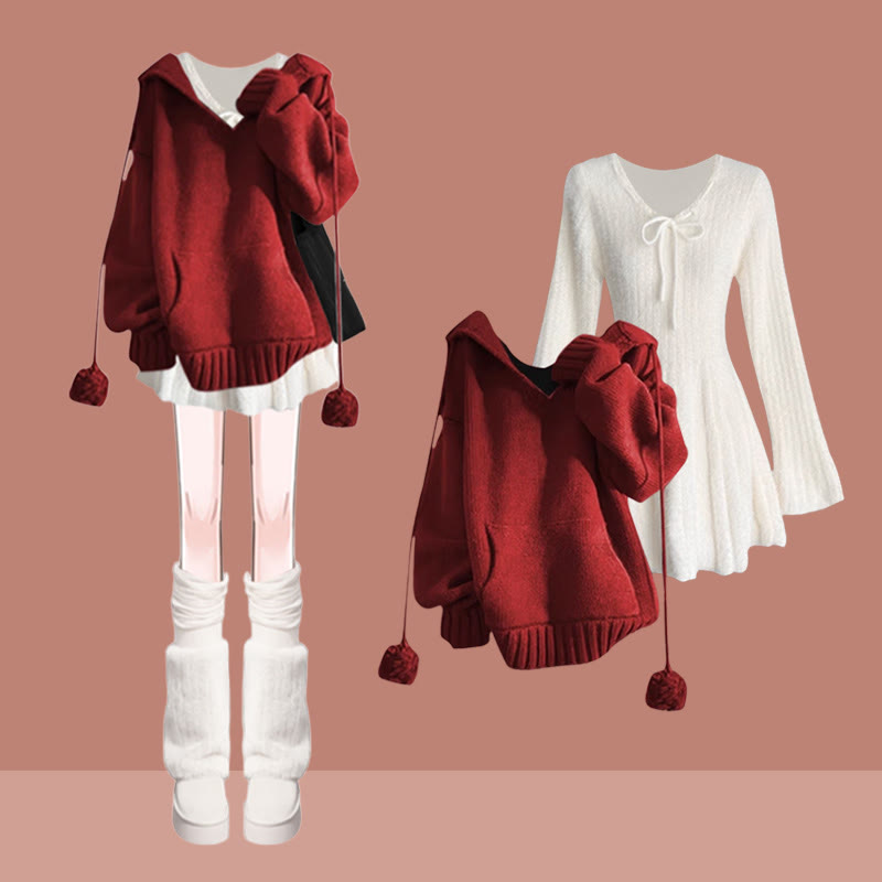 Zweiteiliges Set mit Strickkleid und Taschenpullover - Satz B - XL - image 2