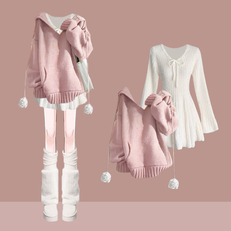 Zweiteiliges Set mit Strickkleid und Taschenpullover - Satz A - XL - image 1