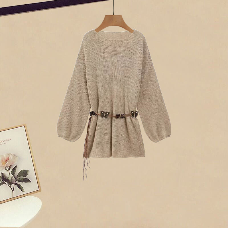 Strickgürtel-Top, karierter Spitzenrock, passendes Outfit - Top - XL - image 2