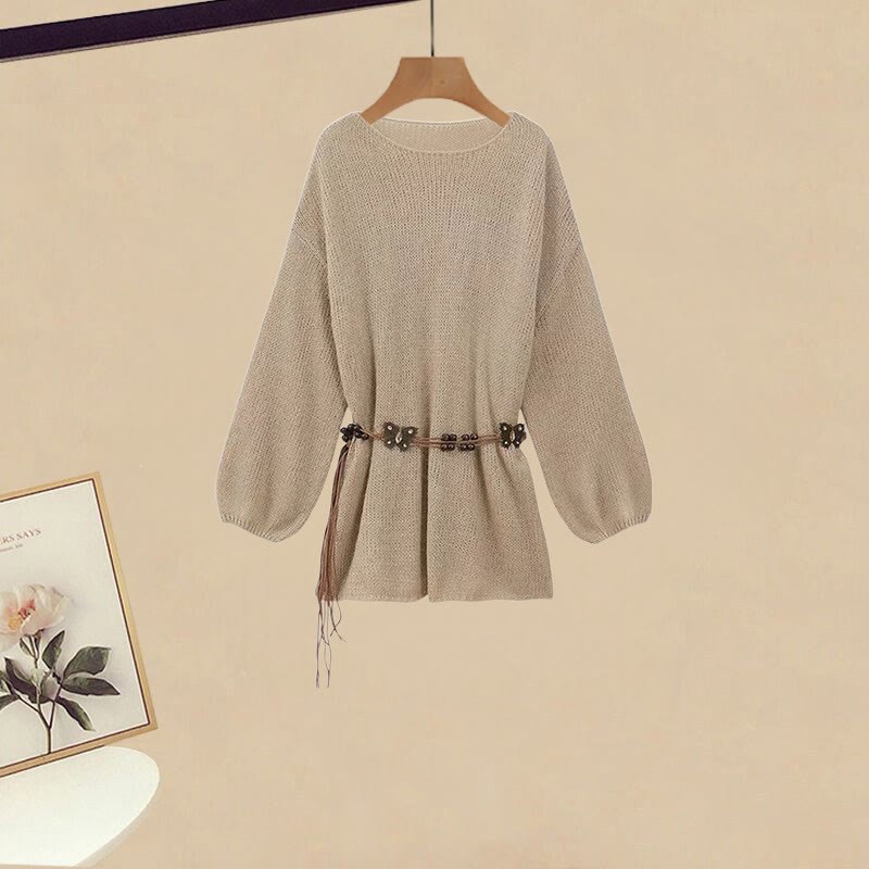 Strickgürtel-Top, karierter Spitzenrock, passendes Outfit - Top - XL - image 2