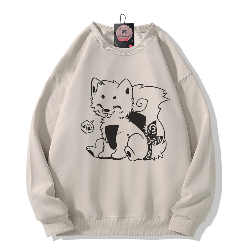 Onigiri Puppy Grafik Rundhals-Sweatshirt - Light Beige - 5XL - image 2