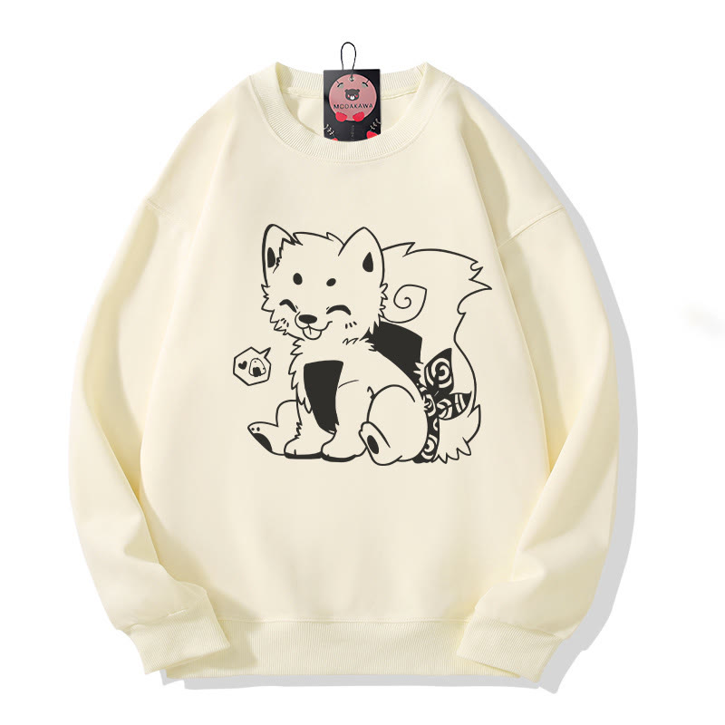 Onigiri Puppy Grafik Rundhals-Sweatshirt - Beige - 5XL - image 1