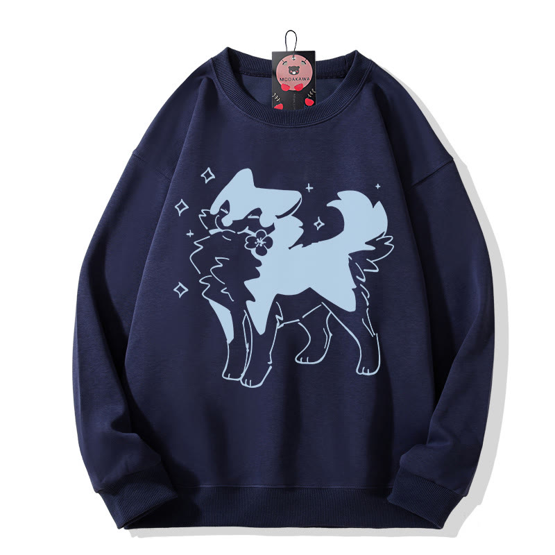 Sweatshirt mit verspieltem Welpenmotiv und Blumengrafik, Rundhalsausschnitt - Purplish Blue - 5XL - image 2