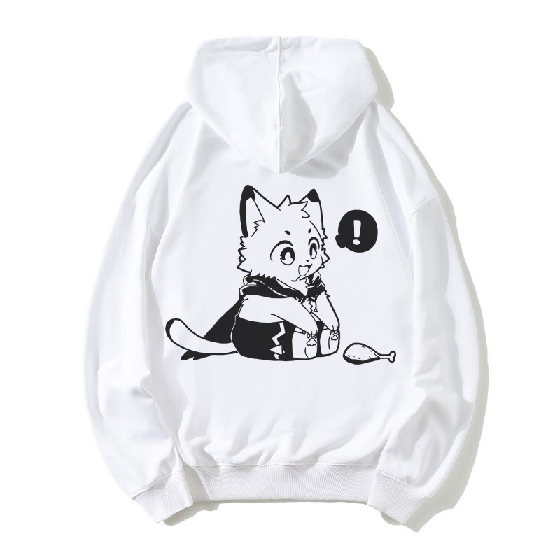 Lockerer Hoodie mit fröhlicher Kätzchen-Grafik, die einen Trommelstock betrachtet - White - 5XL - image 4