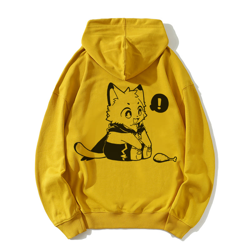 Lockerer Hoodie mit fröhlicher Kätzchen-Grafik, die einen Trommelstock betrachtet - Yellow - 5XL - image 2