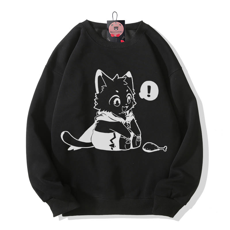 Sweatshirt mit fröhlichem Kätzchenmotiv, das einen Drumstick anschaut - Black - 5XL - image 2