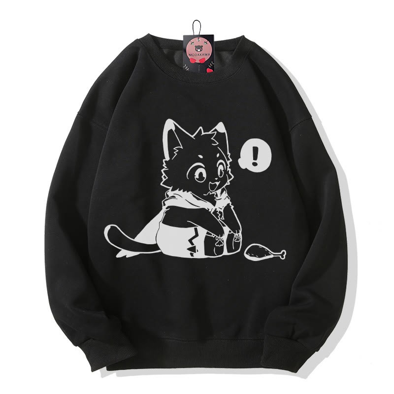 Sweatshirt mit fröhlichem Kätzchenmotiv, das einen Drumstick anschaut - Black - 5XL - image 2
