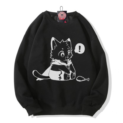 Sweatshirt mit fröhlichem Kätzchenmotiv, das einen Drumstick anschaut - Black - 5XL - image 2