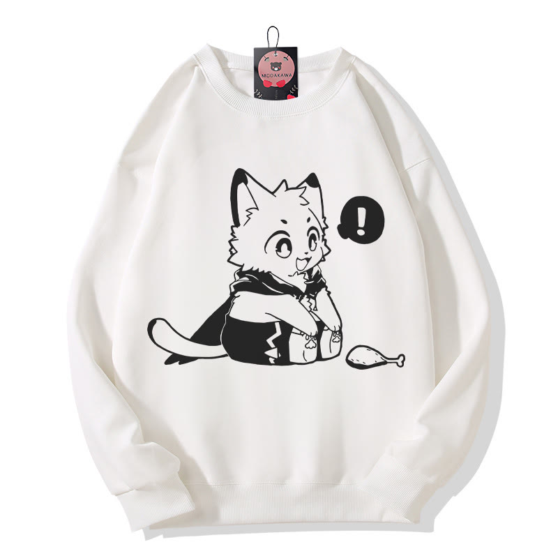 Sweatshirt mit fröhlichem Kätzchenmotiv, das einen Drumstick anschaut - White - 5XL - image 1