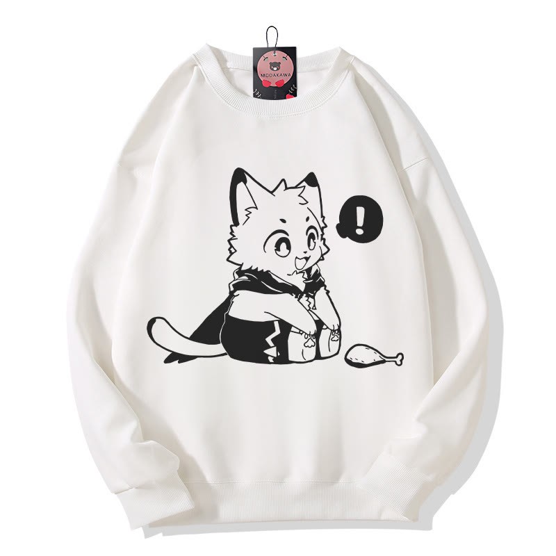 Sweatshirt mit fröhlichem Kätzchenmotiv, das einen Drumstick anschaut - White - 5XL - image 1