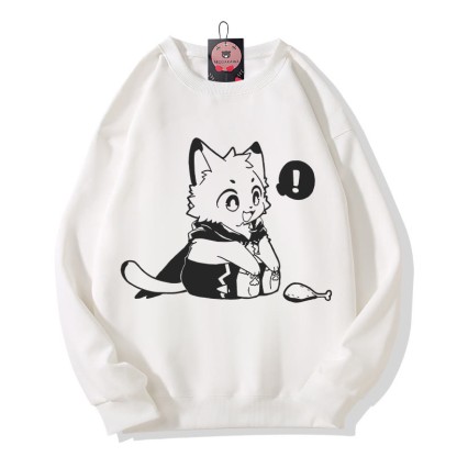 Sweatshirt mit fröhlichem Kätzchenmotiv, das einen Drumstick anschaut - White - 5XL - image 1