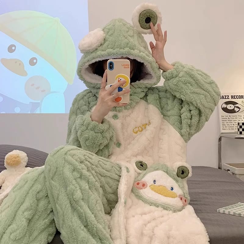 Frosch-Plüsch-Pyjama-Set mit Kapuze - Green - 2XL - image 2