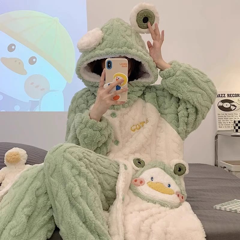 Frosch-Plüsch-Pyjama-Set mit Kapuze - Green - 2XL - image 2