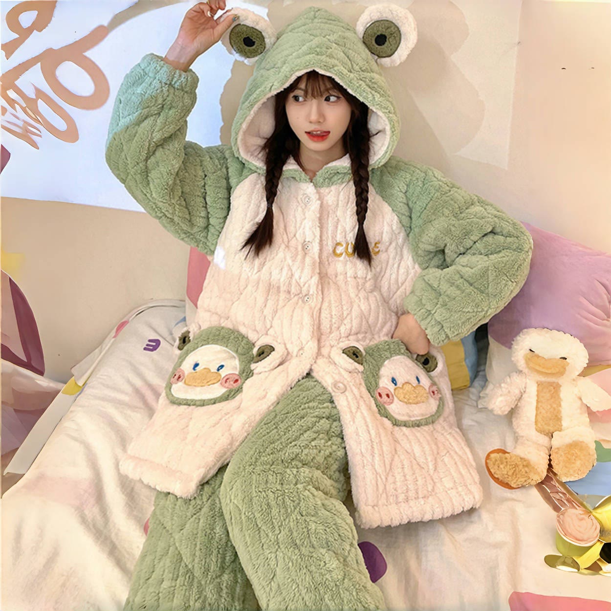 Frosch-Plüsch-Pyjama-Set mit Kapuze - image 3