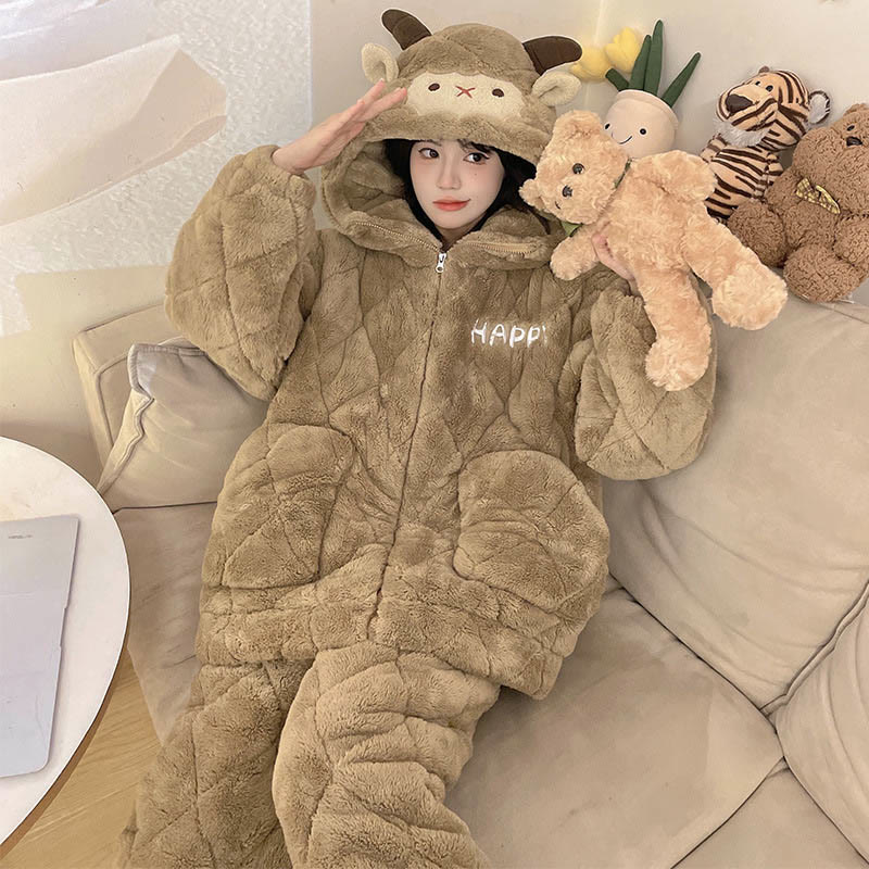 Pyjama-Set mit Kapuze und Lammplüsch - Brown - L - image 2