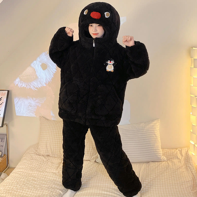 Pinguin-Plüsch-Pyjama-Set mit Kapuze - Black - 2XL - image 2