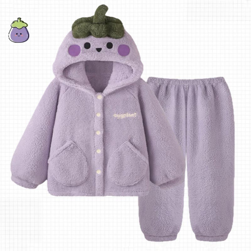 Auberginenfarbenes Plüsch-Pyjama-Set mit Kapuze - Purple - 2XL - image 1