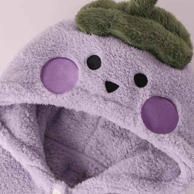 Auberginenfarbenes Plüsch-Pyjama-Set mit Kapuze - image 3