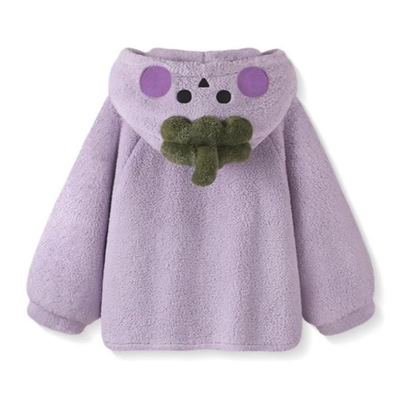 Auberginenfarbenes Plüsch-Pyjama-Set mit Kapuze - image 2