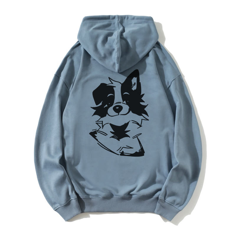Lockerer Hoodie mit flauschigem Welpen-Print - Dusty Blue - 5XL - image 2