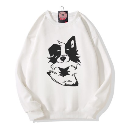 Sweatshirt mit flauschigem Welpenmotiv und Rundhalsausschnitt - White - 5XL - image 2