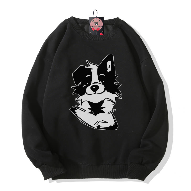 Sweatshirt mit flauschigem Welpenmotiv und Rundhalsausschnitt - Black - 5XL - image 1