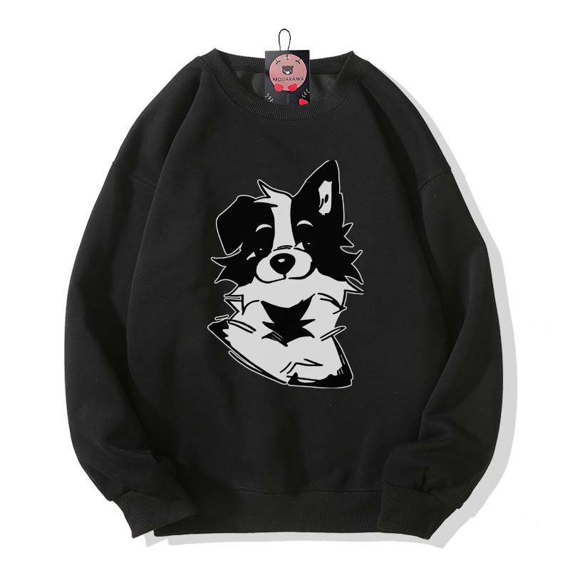 Sweatshirt mit flauschigem Welpenmotiv und Rundhalsausschnitt - Black - 5XL - image 1