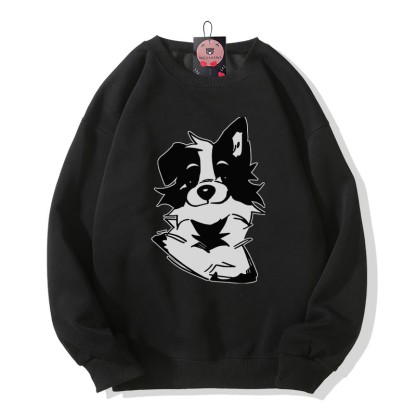 Sweatshirt mit flauschigem Welpenmotiv und Rundhalsausschnitt - Black - 5XL - image 1